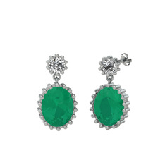 Swarovski ve kök zümrüt 18 ayar beyaz altın küpe