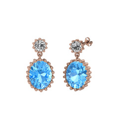 Fennel Küpe - Swarovski ve akuamarin 18 ayar rose altın küpe #xvlye5