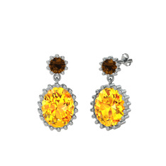 Fennel Küpe - Dumanlı kuvars ve sitrin 925 ayar gümüş küpe #xy4lha