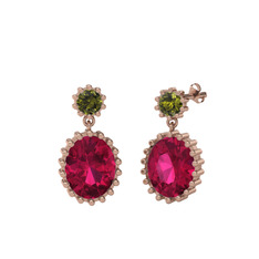 Fennel Küpe - Peridot ve rodolit garnet 8 ayar rose altın küpe #y0o3oy