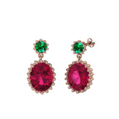 Yeşil kuvars ve rodolit garnet 14 ayar rose altın küpe
