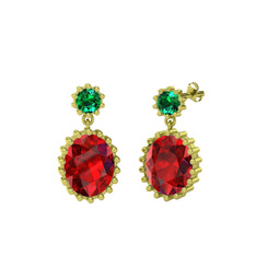 Fennel Küpe - Yeşil kuvars ve garnet 18 ayar altın küpe #yk3eq1