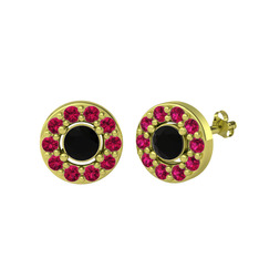 Siyah zirkon ve rodolit garnet 8 ayar altın küpe