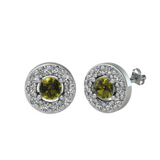 Minimal İris Küpe - Peridot ve swarovski 18 ayar beyaz altın küpe #116txyd