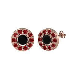 Minimal İris Küpe - Siyah zirkon ve garnet 8 ayar rose altın küpe #1196eo6