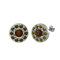 Minimal İris Küpe - Dumanlı kuvars ve peridot 14 ayar beyaz altın küpe #11aakd0