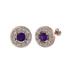Minimal İris Küpe - Ametist ve swarovski 8 ayar rose altın küpe #11v44v0