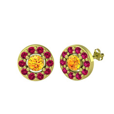 Minimal İris Küpe - Sitrin ve rodolit garnet 8 ayar altın küpe #125ait1