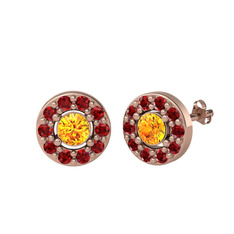 Minimal İris Küpe - Sitrin ve garnet 8 ayar rose altın küpe #12ap4a4
