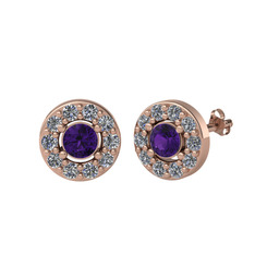 Minimal İris Küpe - Ametist ve pırlanta 18 ayar rose altın küpe (0.72 karat) #13ayra2