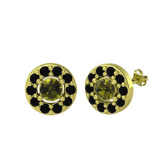 Minimal İris Küpe - Peridot ve siyah zirkon 925 ayar altın kaplama gümüş küpe #13jlssw