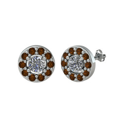 Minimal İris Küpe - Pırlanta ve dumanlı kuvars 14 ayar beyaz altın küpe (1 karat) #13qymzo