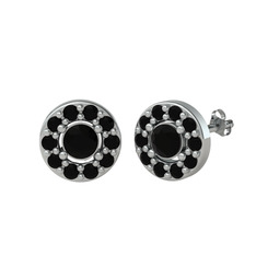 Minimal İris Küpe - Siyah zirkon 8 ayar beyaz altın küpe #13wbinu