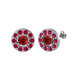 Minimal İris Küpe - Garnet ve rodolit garnet 14 ayar beyaz altın küpe #144e26q