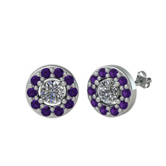 Minimal İris Küpe - Pırlanta ve ametist 14 ayar beyaz altın küpe (1 karat) #144hwd1