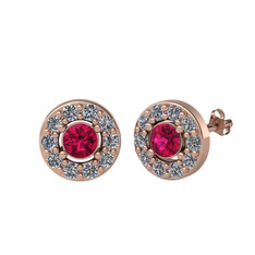 Minimal İris Küpe - Rodolit garnet ve pırlanta 8 ayar rose altın küpe (0.72 karat) #148eh9h