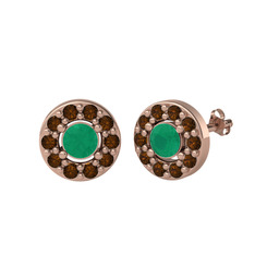 Minimal İris Küpe - Kök zümrüt ve dumanlı kuvars 14 ayar rose altın küpe #14ali79