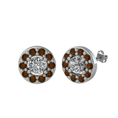 Minimal İris Küpe - Beyaz zirkon ve dumanlı kuvars 8 ayar beyaz altın küpe #14t7kkp