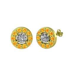 Minimal İris Küpe - Beyaz zirkon ve sitrin 18 ayar altın küpe #14tdh3z