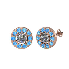 Minimal İris Küpe - Pırlanta ve akuamarin 925 ayar rose altın kaplama gümüş küpe (1 karat) #15gutpy