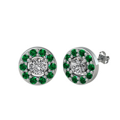 Minimal İris Küpe - Swarovski ve yeşil kuvars 14 ayar beyaz altın küpe #166kdra