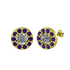 Minimal İris Küpe - Pırlanta ve ametist 8 ayar altın küpe (1 karat) #16hxttq