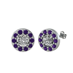 Minimal İris Küpe - Swarovski ve ametist 14 ayar beyaz altın küpe #16v4yaq