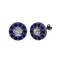 Swarovski ve lab safir 925 ayar siyah rodyum kaplama gümüş küpe