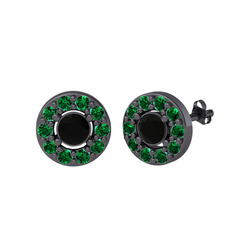 Minimal İris Küpe - Siyah zirkon ve yeşil kuvars 925 ayar siyah rodyum kaplama gümüş küpe #17gf70k