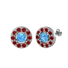 Akuamarin ve garnet 18 ayar beyaz altın küpe