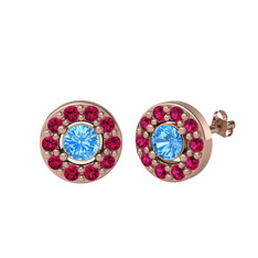 Minimal İris Küpe - Akuamarin ve rodolit garnet 14 ayar rose altın küpe #182eera