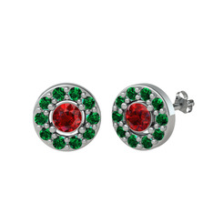 Minimal İris Küpe - Garnet ve yeşil kuvars 8 ayar beyaz altın küpe #18j93e2