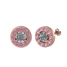 Minimal İris Küpe - Pırlanta ve pembe kuvars 8 ayar rose altın küpe (1 karat) #18m6msi