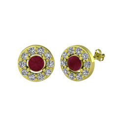 Minimal İris Küpe - Kök yakut ve swarovski 8 ayar altın küpe #18rtkjg