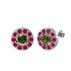 Peridot ve rodolit garnet 8 ayar beyaz altın küpe