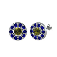 Peridot ve lab safir 18 ayar beyaz altın küpe