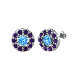 Minimal İris Küpe - Akuamarin ve ametist 925 ayar gümüş küpe #19kuzcs