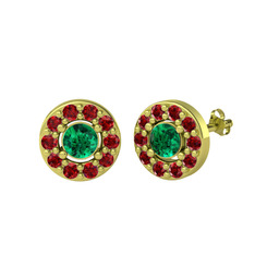 Yeşil kuvars ve garnet 18 ayar altın küpe