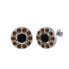 Minimal İris Küpe - Siyah zirkon ve dumanlı kuvars 925 ayar gümüş küpe #1apdsa9