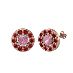 Minimal İris Küpe - Pembe kuvars ve garnet 8 ayar rose altın küpe #1bd2eq4