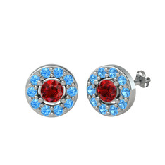 Garnet ve akuamarin 18 ayar beyaz altın küpe
