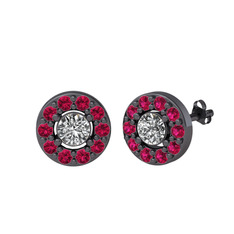 Minimal İris Küpe - Swarovski ve rodolit garnet 925 ayar siyah rodyum kaplama gümüş küpe #1cwpwua