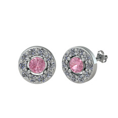 Pembe kuvars ve pırlanta 14 ayar beyaz altın küpe (0.72 karat)