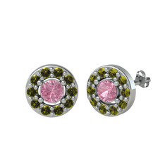 Minimal İris Küpe - Pembe kuvars ve peridot 925 ayar gümüş küpe #1eea1xg