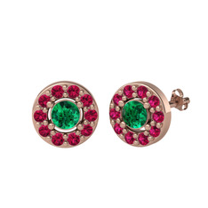 Yeşil kuvars ve rodolit garnet 8 ayar rose altın küpe
