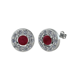 Minimal İris Küpe - Kök yakut ve pırlanta 925 ayar gümüş küpe (0.72 karat) #1glueez