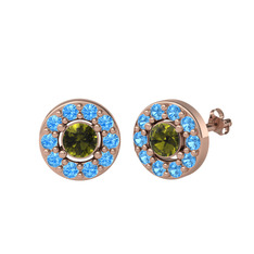 Peridot ve akuamarin 8 ayar rose altın küpe