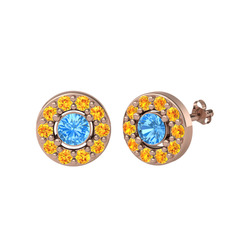 Minimal İris Küpe - Akuamarin ve sitrin 18 ayar rose altın küpe #1gr8cx0