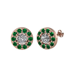 Minimal İris Küpe - Beyaz zirkon ve yeşil kuvars 925 ayar rose altın kaplama gümüş küpe #1h9gw8k