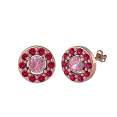 Pembe kuvars ve rodolit garnet 14 ayar rose altın küpe